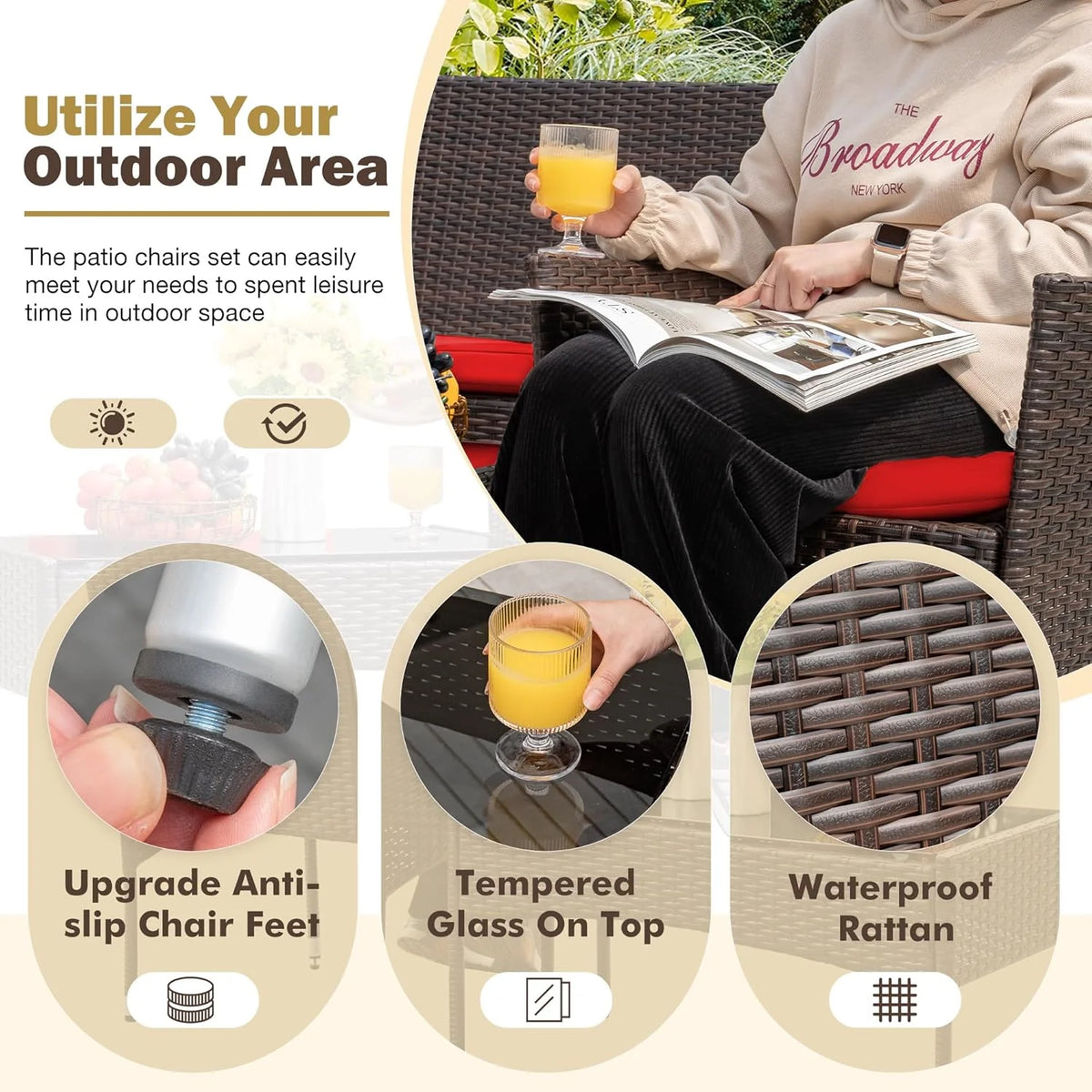 Homall 4 Pieces Outdoor Patio Furniture Sets Rattan Chair Wicker Set, Outdoor Indoor Use Backyard Porch Garden Poolside Balcony Furniture Sets (Grey)