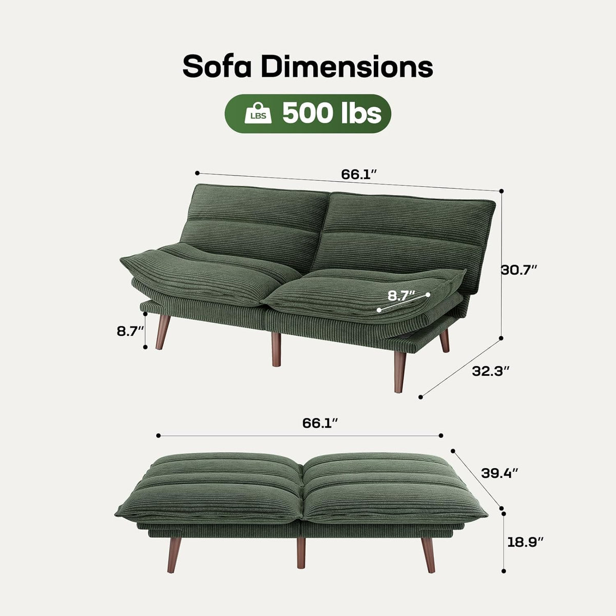 Futon Sofa Bed Futon Sofa Adjustable Back Armrests Converts to Small Sleeper Sofa Bed