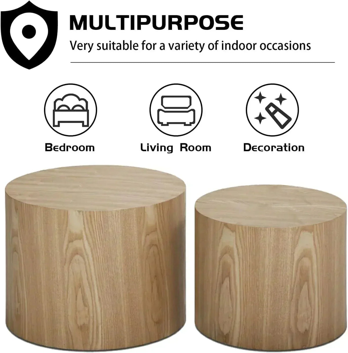 Nesting Coffee Table Set of 2 Modern Round Coffee Table with Non-Slip Feet Circle Accent Tables