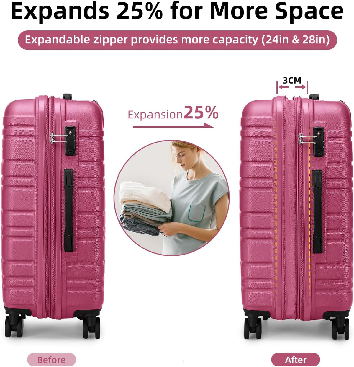 6-piece luggage set, expandable hardshell suitcase set with spinner wheels, lightweight rolling luggage set