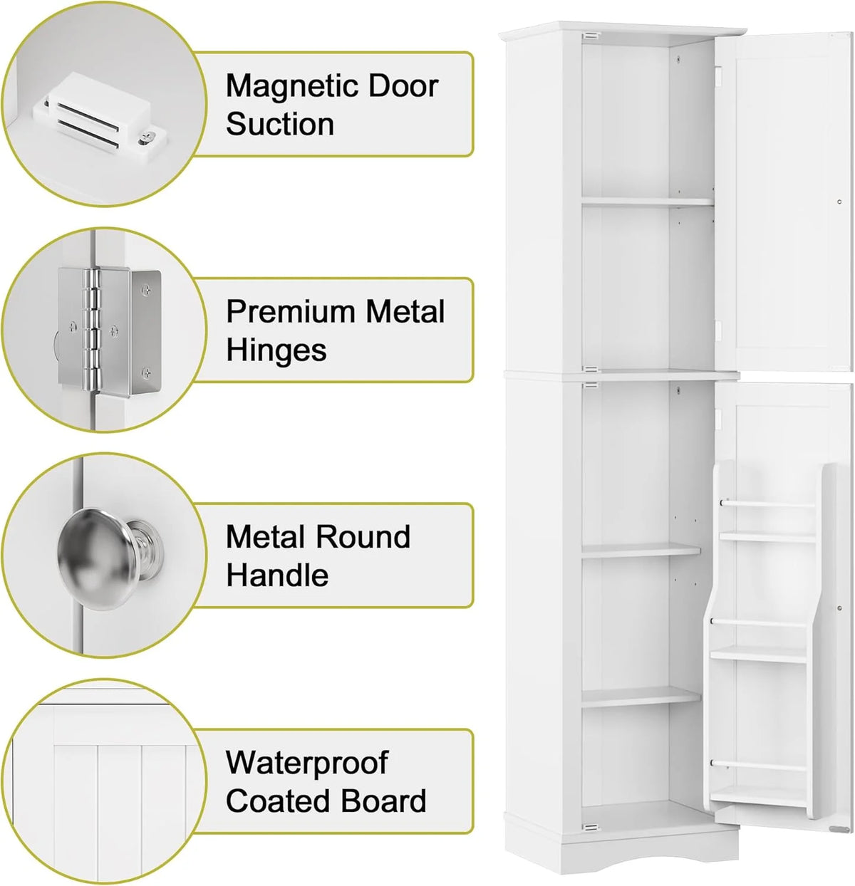 Tall Pantry Cabinet, Freestanding Storage Cabinet, Wooden Kitchen Pantry with 4 Doors and 5 Shelves, 72 Floor Cabinet Organizer