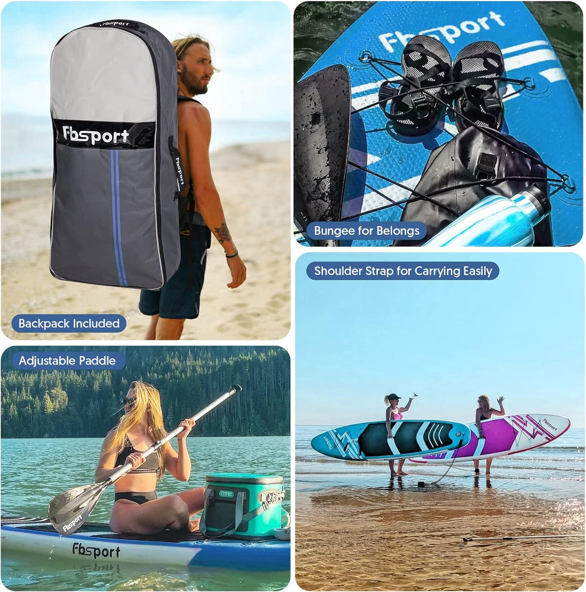 FBSPORT 11' Premium Stand Up Paddle Board, Yoga Board with Durable SUP Accessories & Carry Bag | Wide Stance, Surf Control, Non-Slip Deck, Leash, Paddle and Pump for Youth & Adult