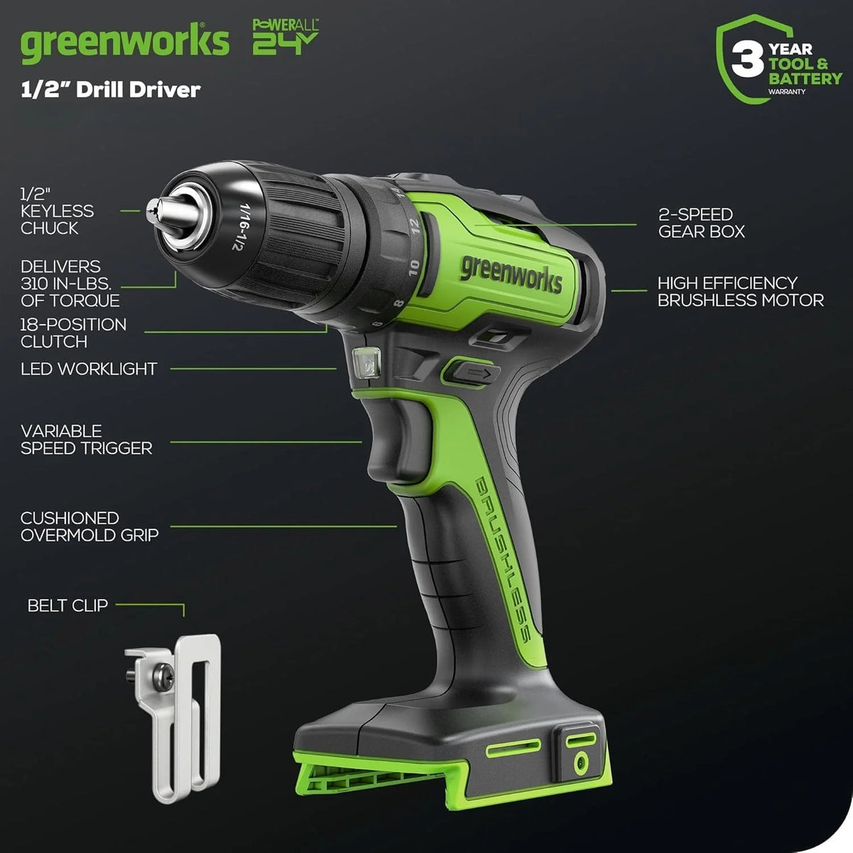 24V Brushless Cordless Drill and Impact Driver,Power Tool Combo Kit Included 1/2�M��rill & 1/4�M��ex Impact Driver and (2) Batteries, Fast Charger, 2 pcs Drill Bit Set & Bag