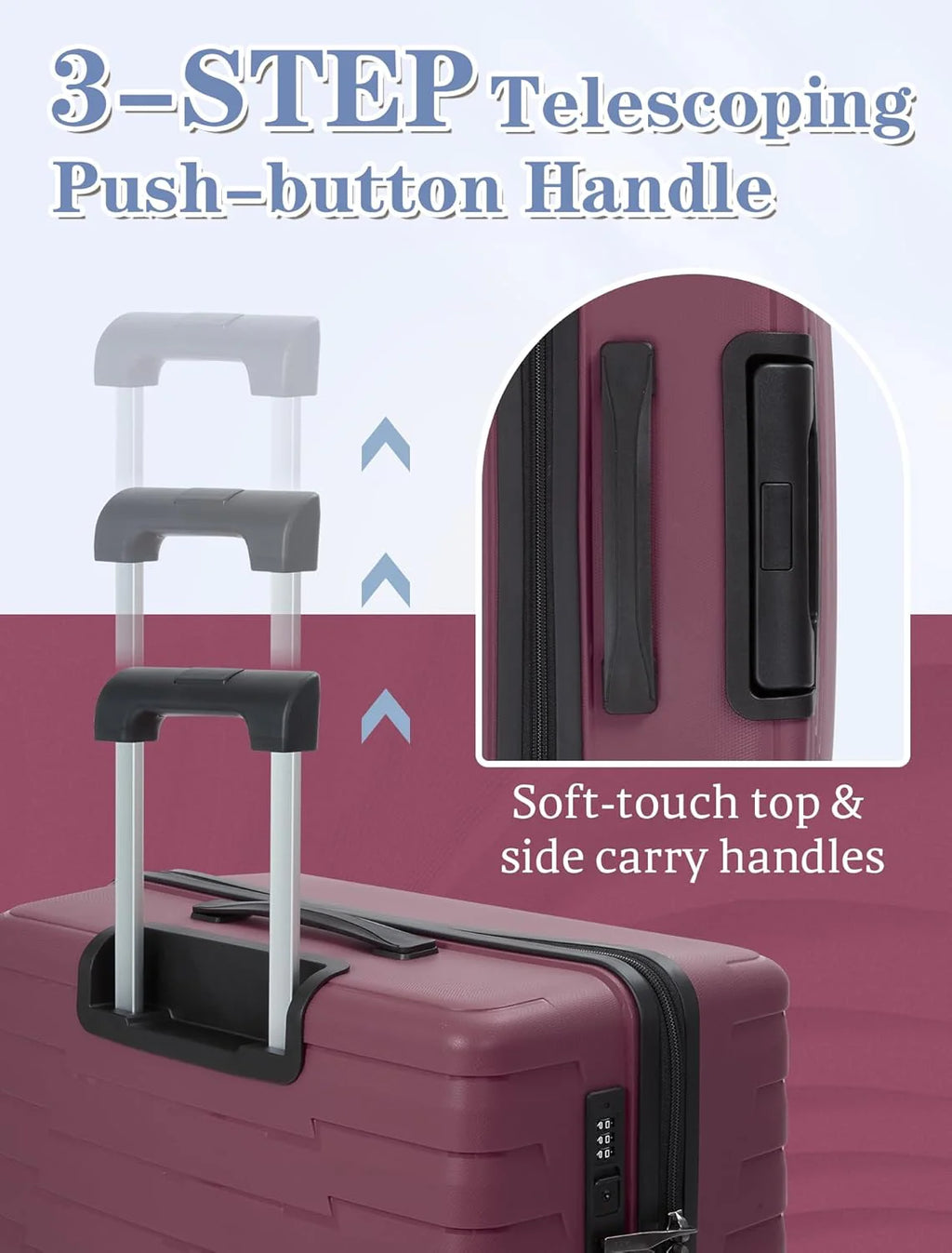 5-piece luggage set with wheels, ABS hardshell suitcase with spinner wheels