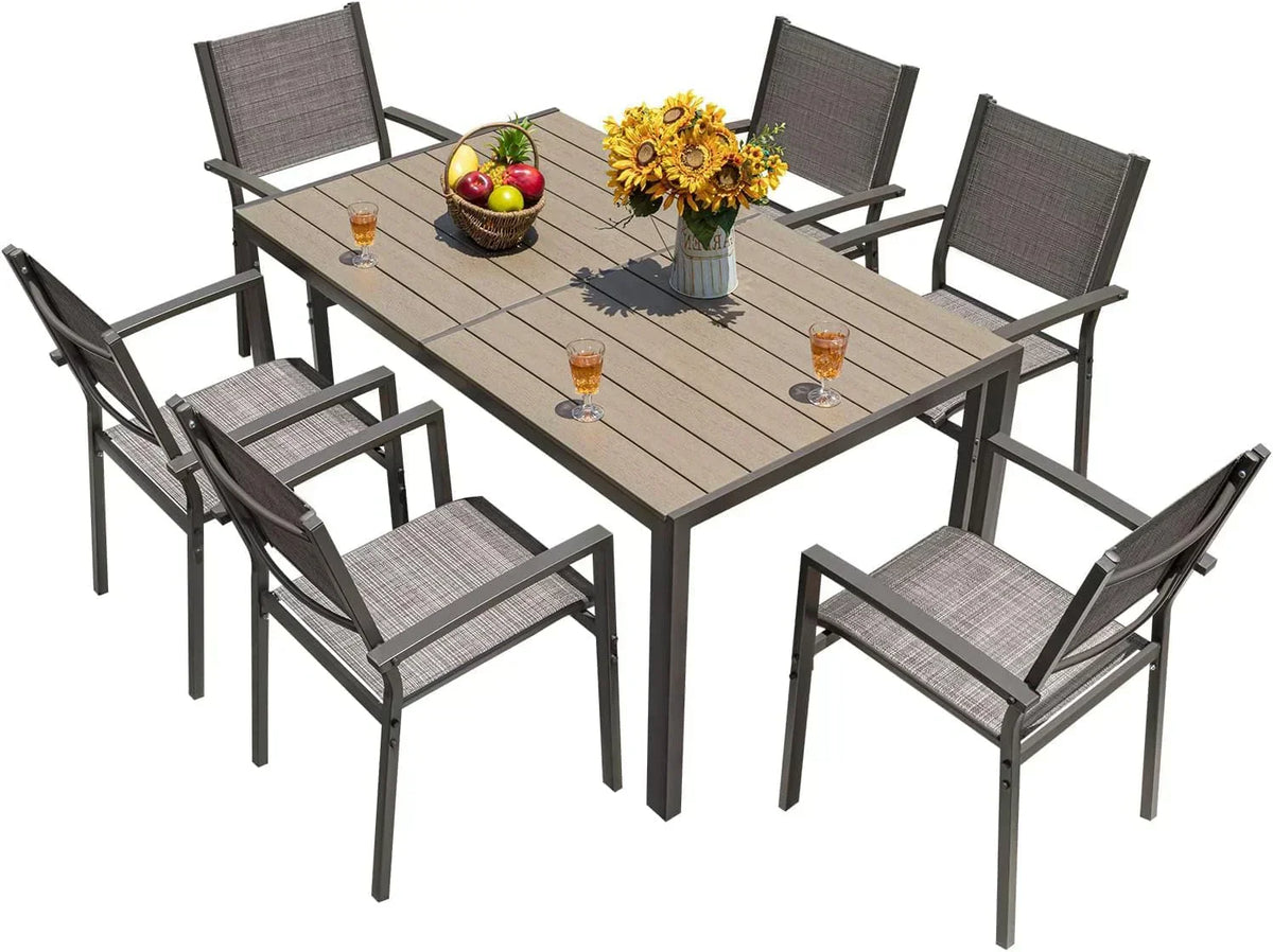 Homall Patio Dining Set 7 Pieces Outdoor Furniture Table and 6 Textilene Chairs Light Grey