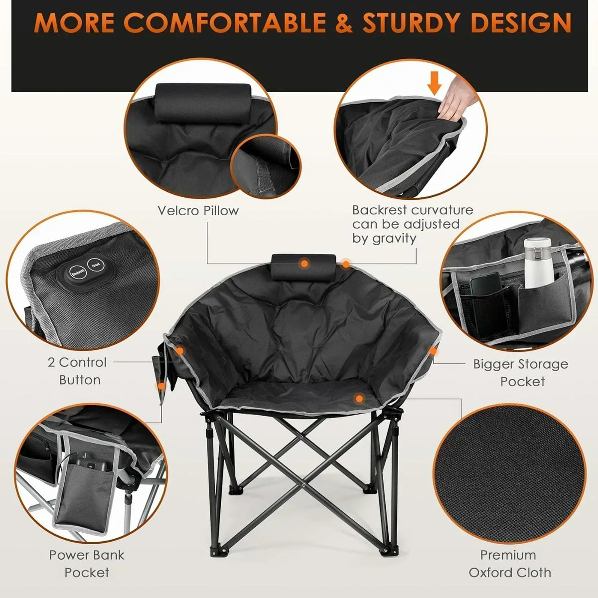 Heated Camping Chair Extra Large Heated Chair Outdoor Sports Chair with 3 Heat Levels on Back