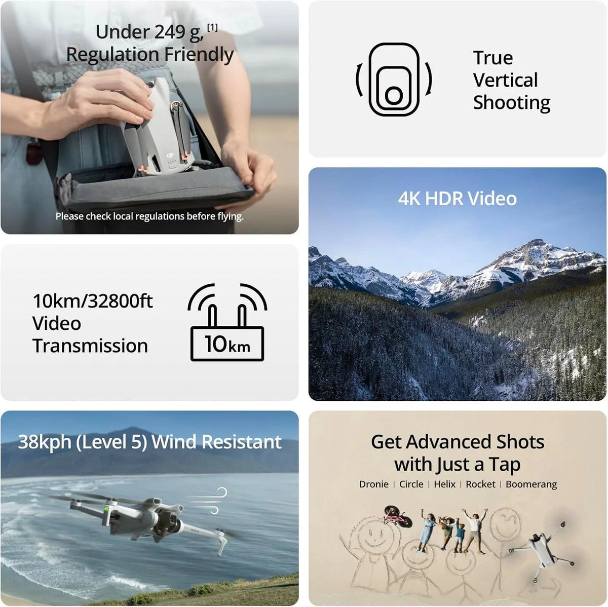 DJI Mini 3, Drones with Camera for Adults 4K, 38-min Flight Time, up to 32800ft (10km) Video Transmission, True Vertical Shooting, GPS Auto Return Integrated, Mini Drone with Camera for Beginners
