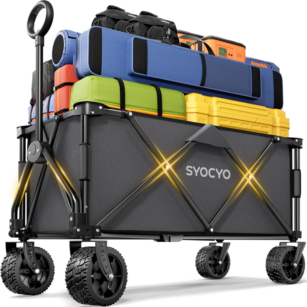 Large wheel foldable beach cart, foldable beach cart with all-terrain wheels, large load capacity, heavy duty cart