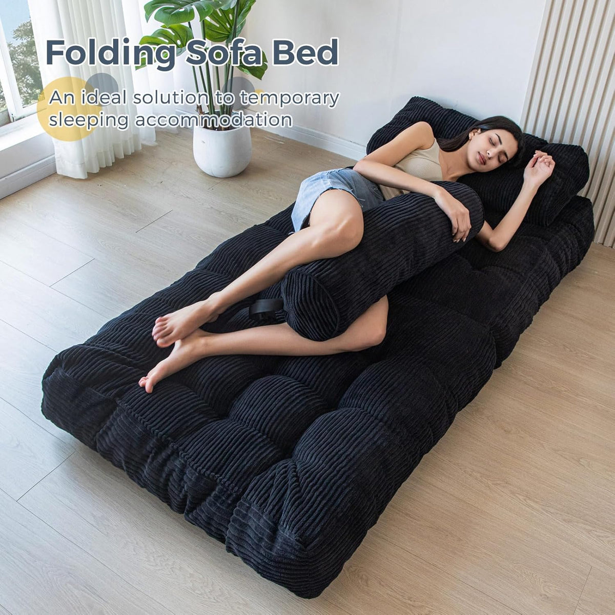 MAXYOYO Folding Sofa Bed Convertible Sleeper Chair with Pillow Foldable Mattress with Back Support