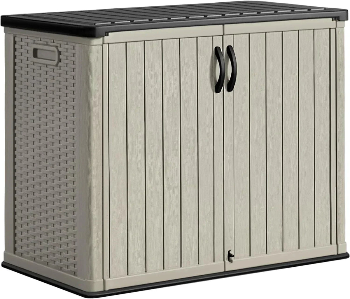 Greesum Outdoor Horizontal Storage Shed 27 Cu.ft Resin Large Storage Box for Garden Patio