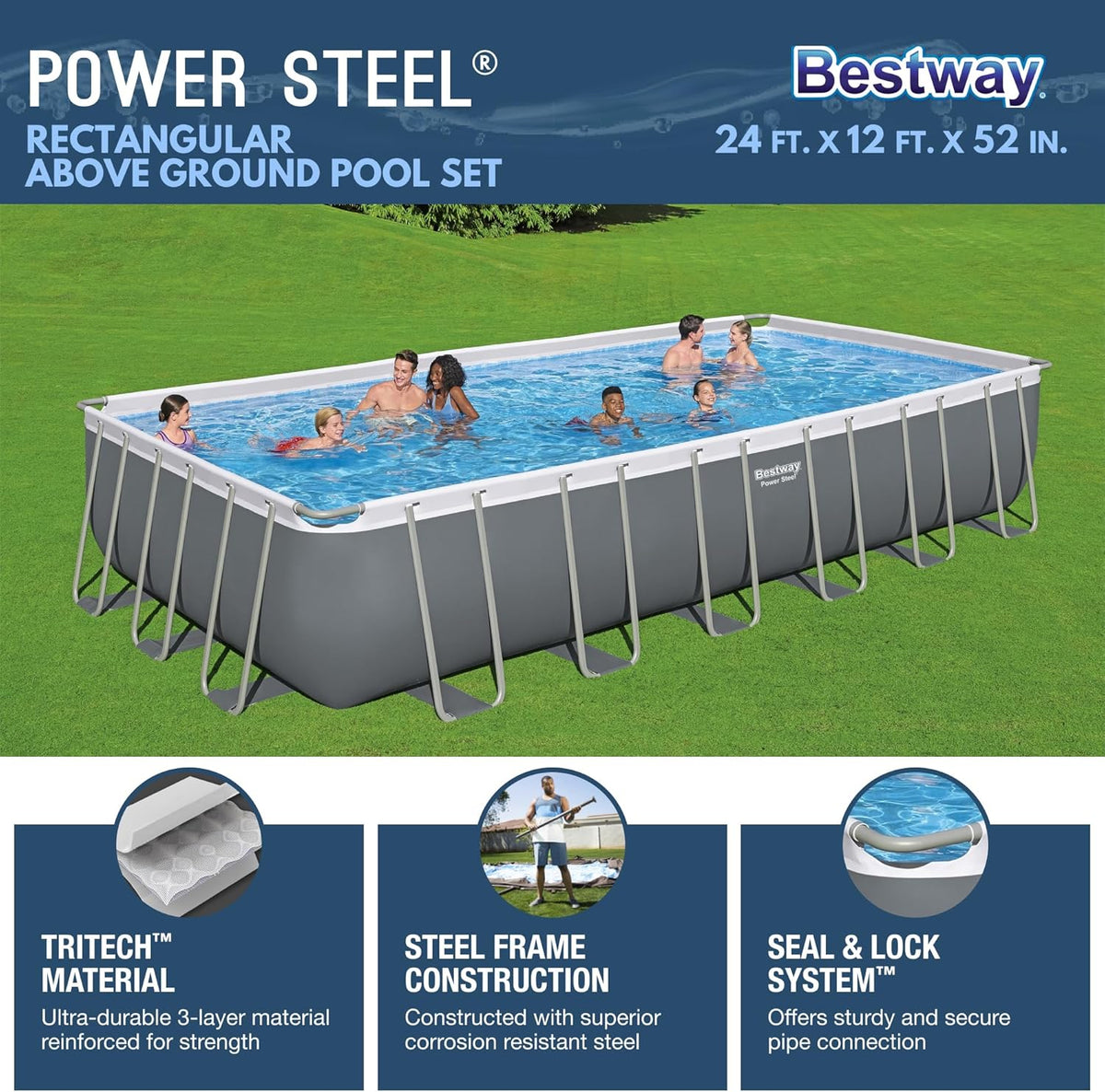 Power Steel 14' x 8'2 x 39.5 Oval Above Ground Pool Set Includes 530gal Filter Pump Ladder
