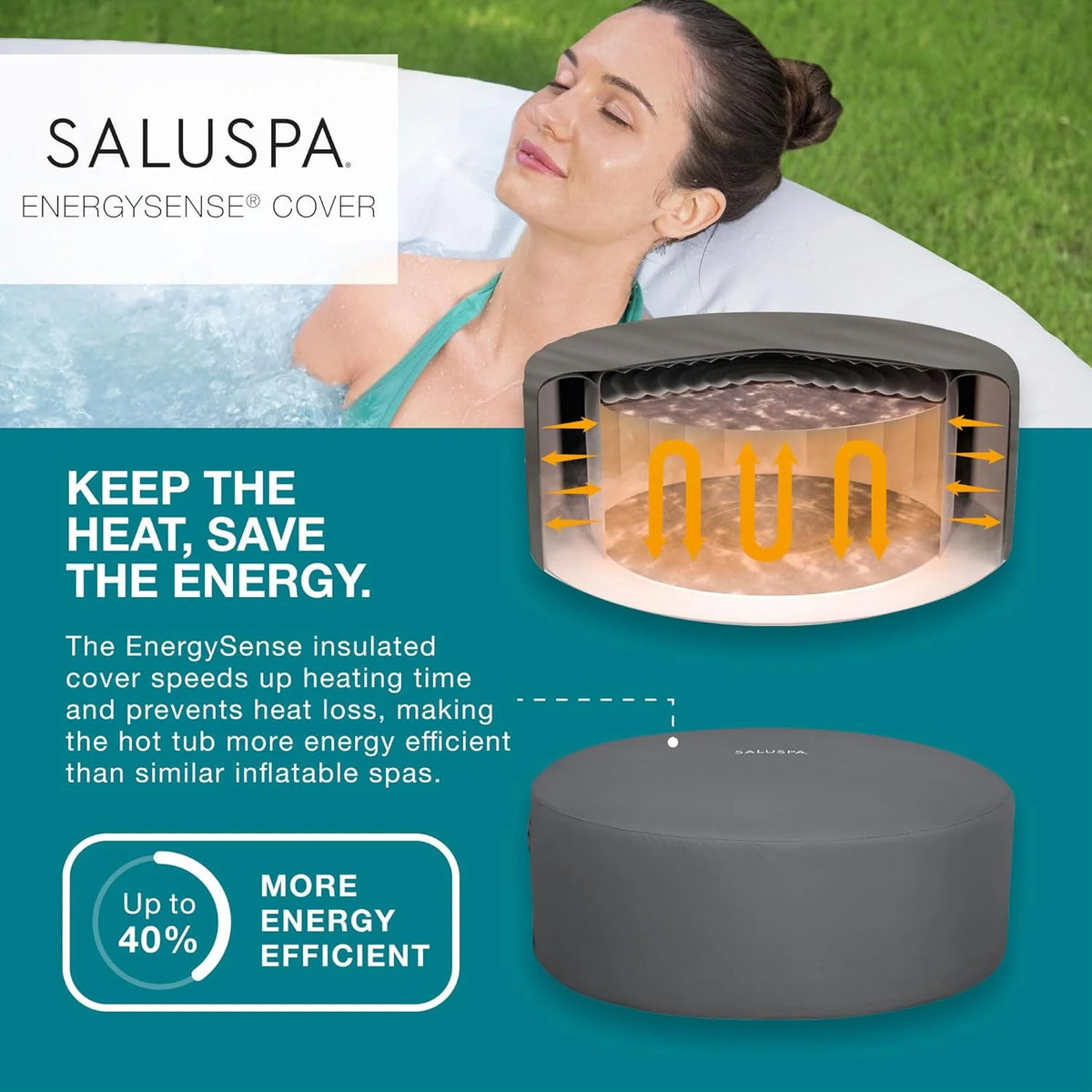 SaluSpa Aruba AirJet Large Round 2 to 3 Person Inflatable Hot Tub Portable Outdoor Spa with 110 AirJets and EnergySense Cover, Grey
