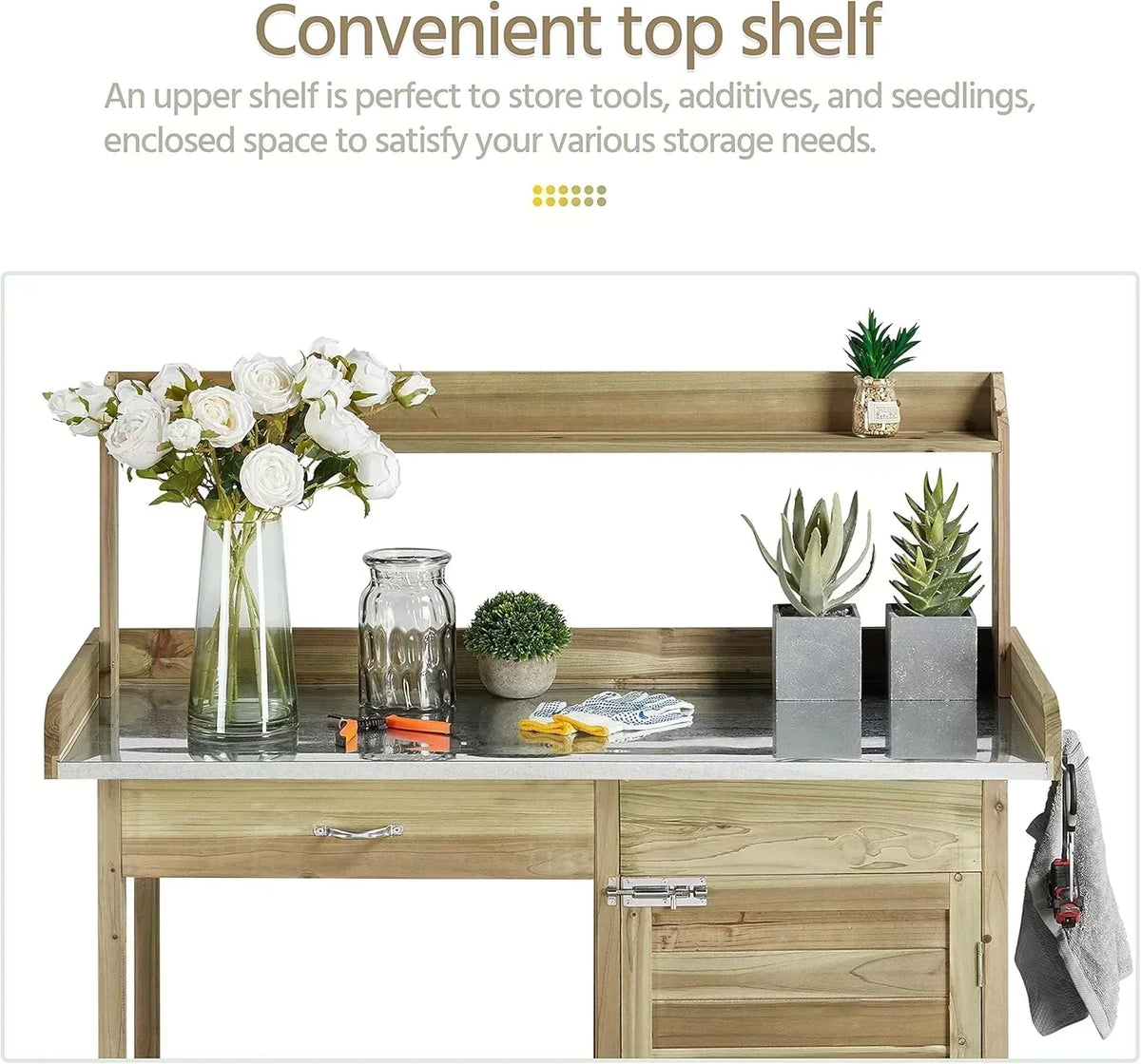 Yaheetech Outdoor Garden Potting Bench Table Work Bench Metal Tabletop Cabinet Drawer