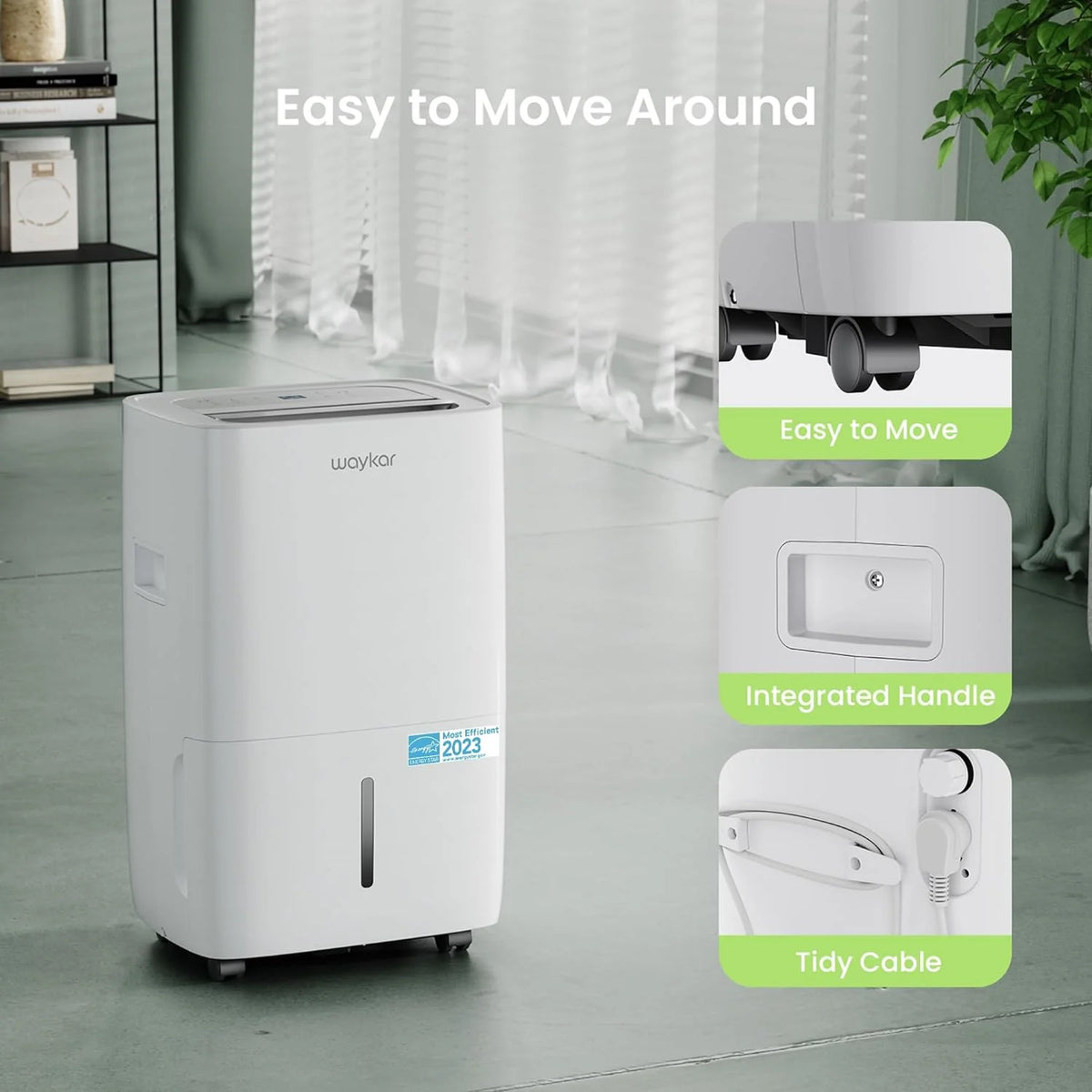 Waykar 2000 Sq. Ft Dehumidifier for Home and Basements, with Auto or Manual Drainage, 0.66 Gallon Water Tank Capacity