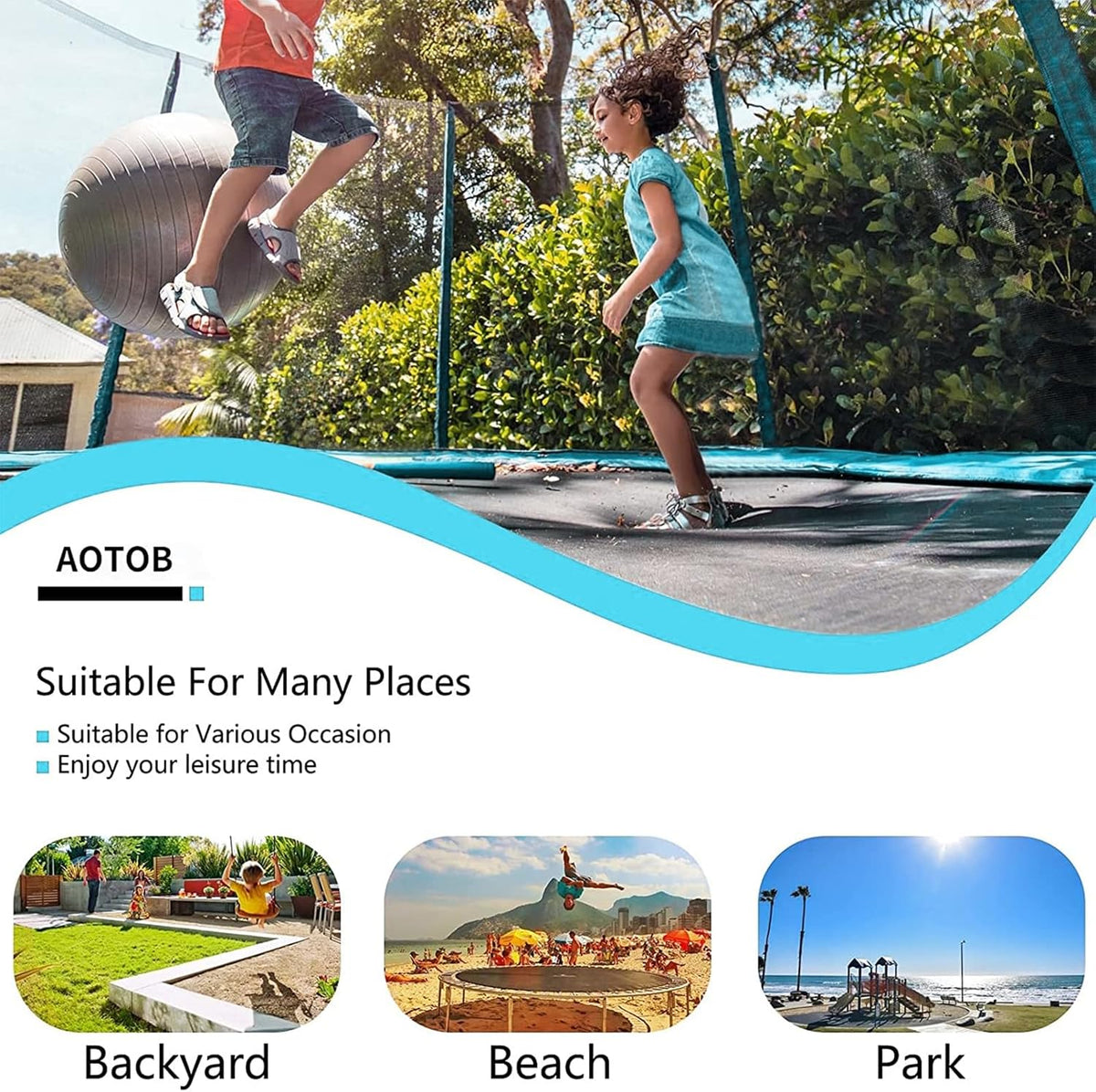 AOTOB 8FT 10FT 12FT 14 FT 15FT Trampoline with Safety Enclosure Net，Outdoor Trampoline with Basketball Hoop, Heavy Duty Jumping Mat and Spring Cover Padding for Kids and Adults, Storage Bag and Ladder