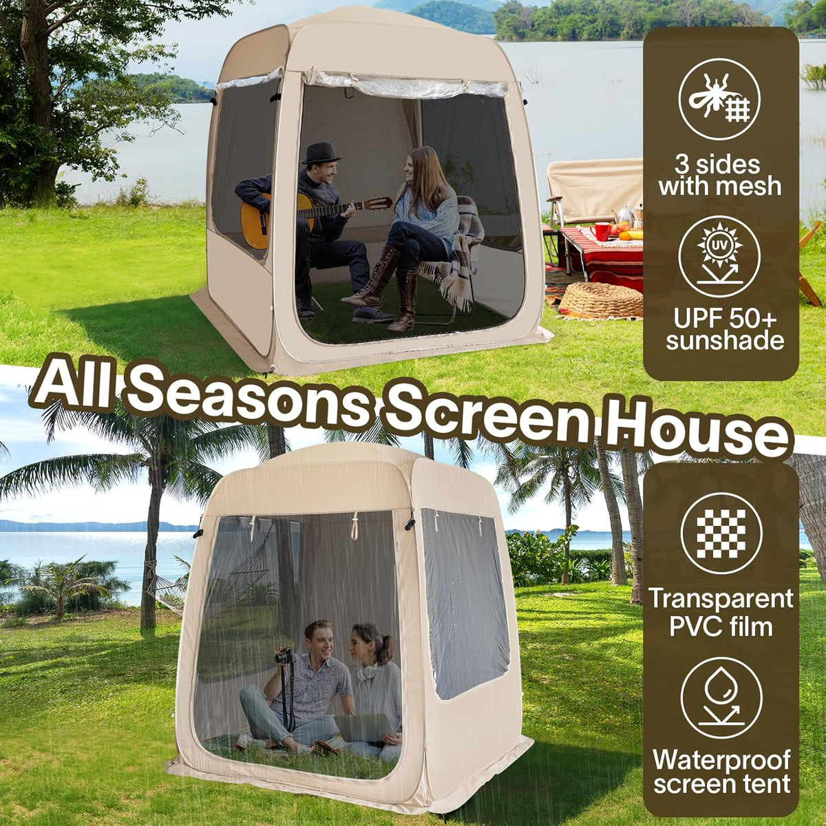 Alvantor Screen House Gazebo, 6-10-15 Person Pop Up Igloo Screened Canopy Tent with Mosquito Netting Sides, Instant UV Resistant Sun Shelter for Garden, Patio, Backyard