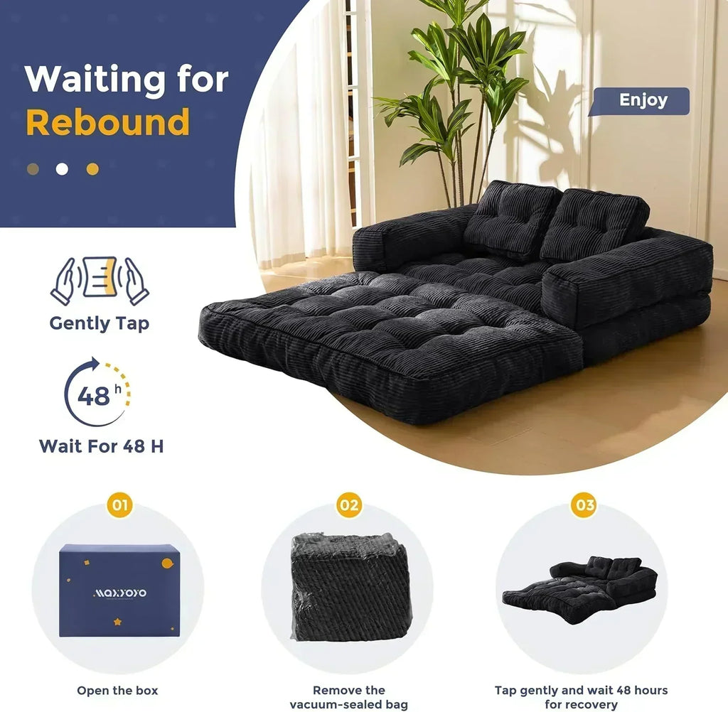 Folding Sofa Bed L-Shaped Convertible Sofa Bed with Armrests and Pillows
