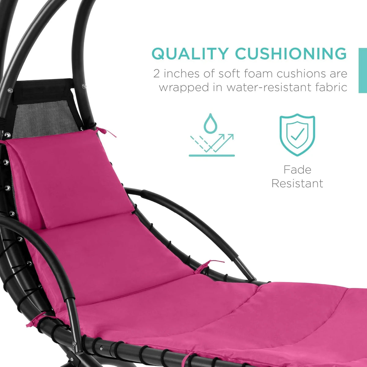 Best Choice Products Outdoor Hanging Curved Steel Chaise Lounge Chair Swing w/Built-in Pillow and Removable Canopy - Teal