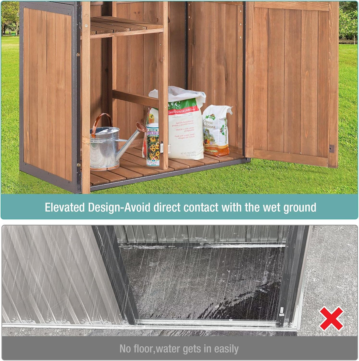 Sheds Outdoor Storage Garden Shed with Metal Frame Structure Adjustable Shelves Capacity Storage