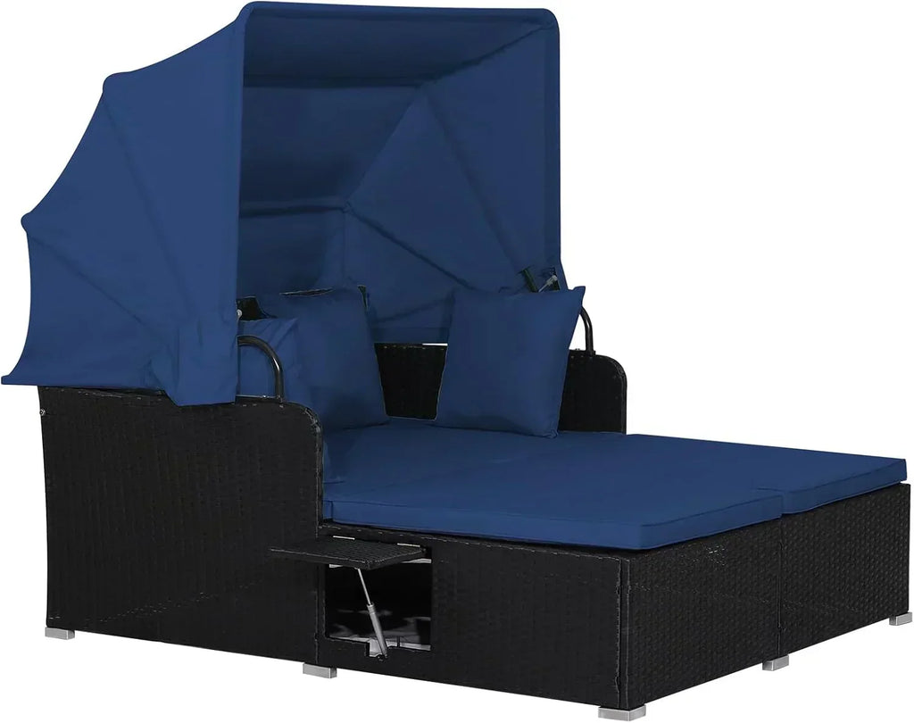 RELAX4LIFE Patio Outdoor Daybed with Canopy Wicker Sunbed Cushions 4 Pillows