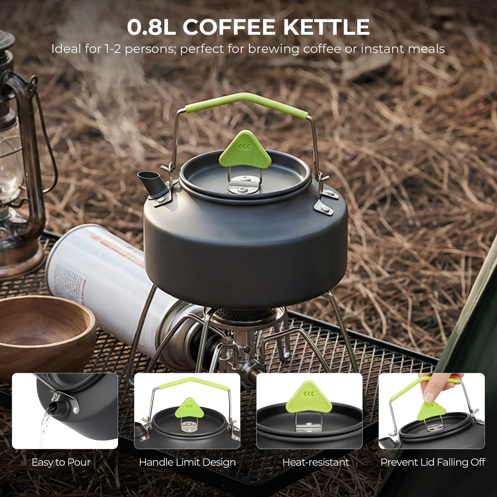 4 Piece Lightweight Aluminum Camping Cookware Set with Kettle for 2 to 4 People