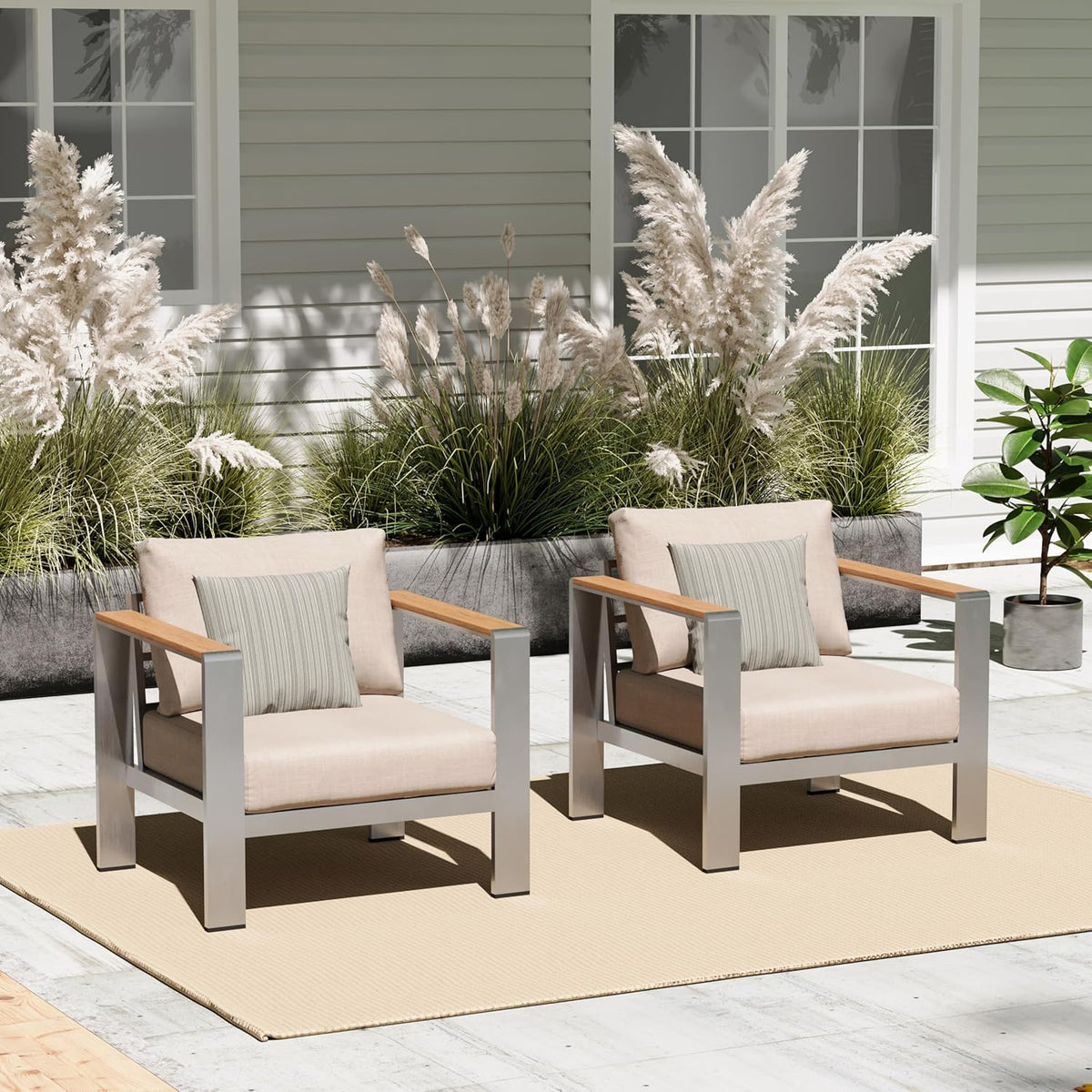 Aluminum Outdoor Patio Furniture Set with Coffee Table, 4 Piece Patio Conversation Sets with Washable Thick Cushions