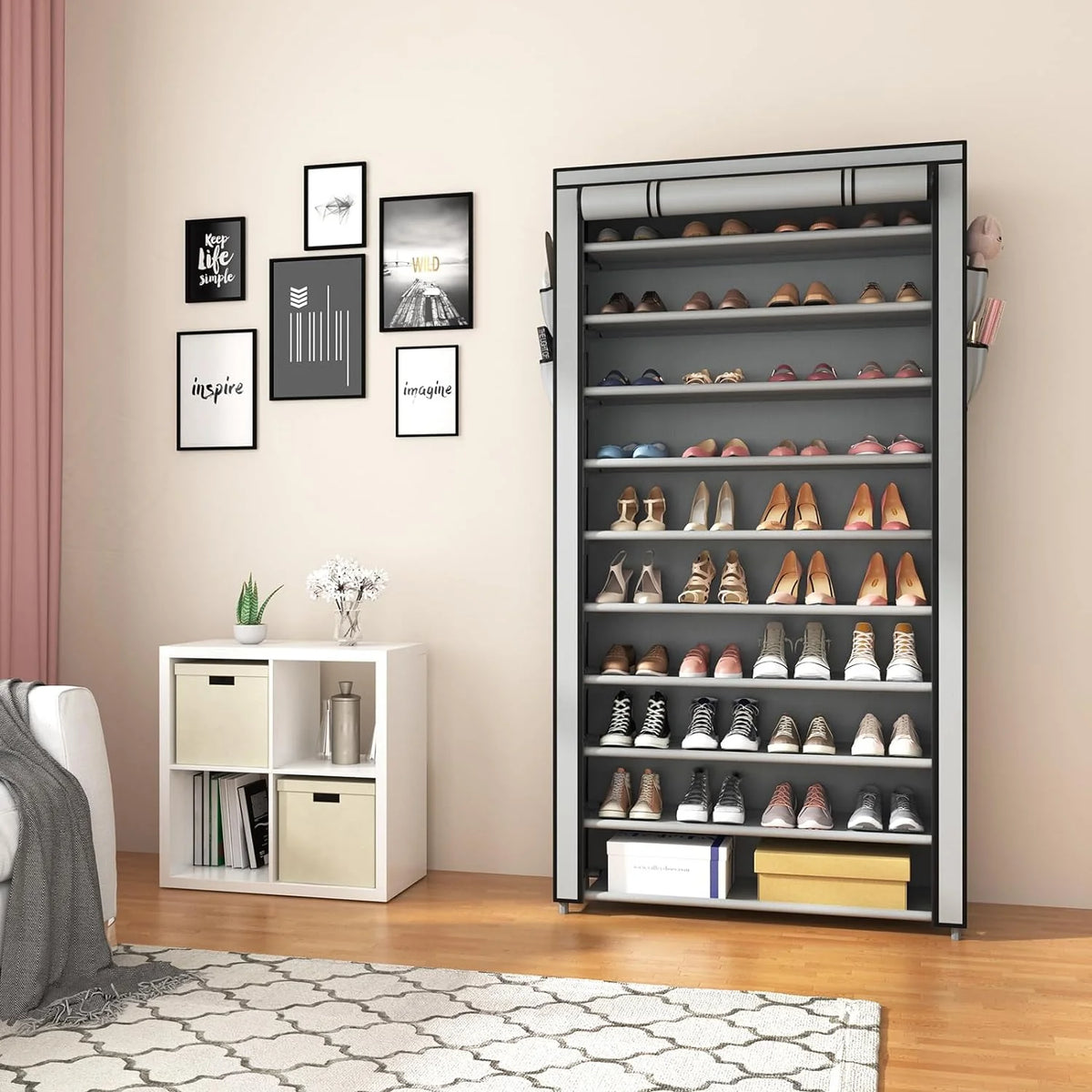 ROJASOP 10 Tier Shoe Rack with Covers Large Capacity Stackable Tall Shoe Shelf Storage