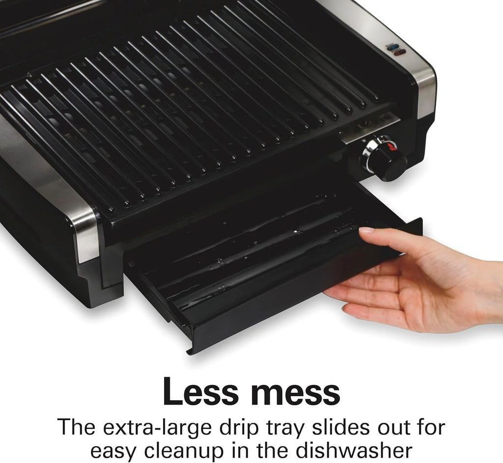 Electric Indoor Searing Grill with Viewing Window & Adjustable Temperature Control to 450F, 118 sq. in. Surface Serves 6, PFAS-Free Removable Nonstick Grate, Stainless Steel