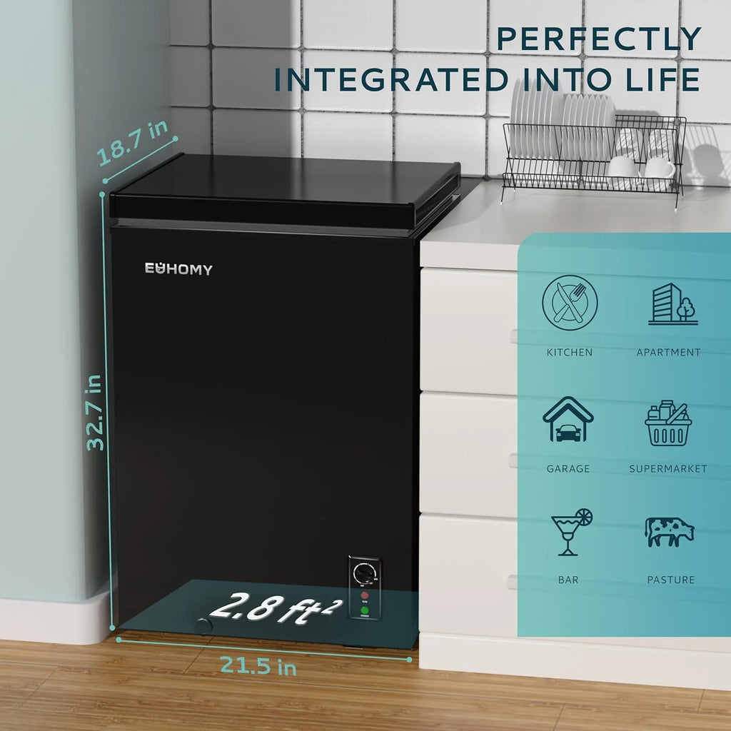 EUHOMY 3.5 Cu.Ft Chest Freezer with Removable Basket, Small Deep Freezer Adjustable 7 Thermostat, Quiet Mini Freezer Free-Standing Top Door, Energy Saving for Apartment/Garage/Basement/Dorm/Home,Black