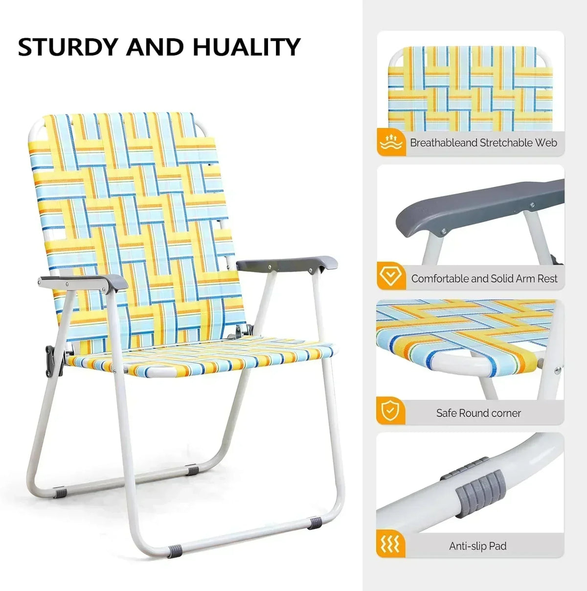 VINGLI Patio Lawn Webbed Folding Chairs Set of 2 Outdoor Beach Portable Lawn Chair