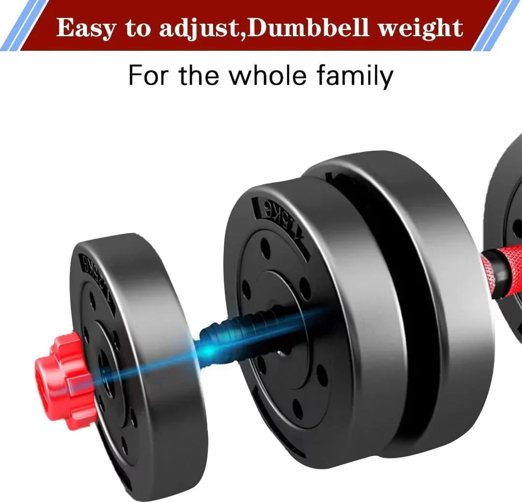 Adjustable dumbbell set, free weight dumbbell pair convertible into barbell