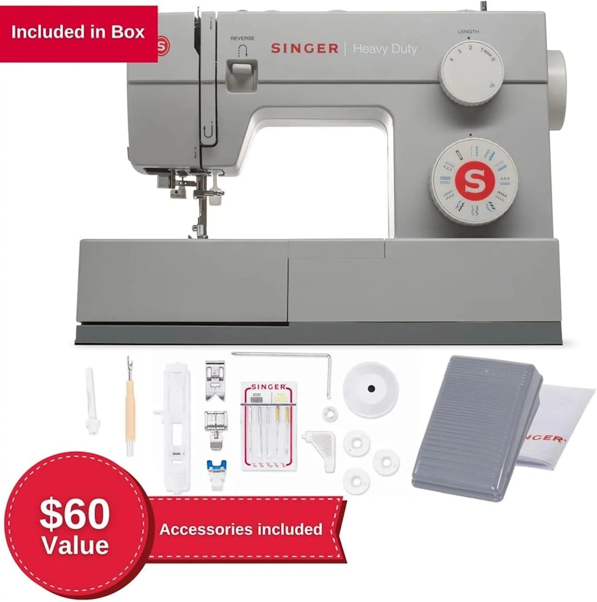 SINGER Heavy Duty 4423 High Speed Sewing Machine with Accessory Kit | Strong Motor With Enhanced Piercing Power, 97 Stitch Applications, Full Metal frame, 1-step Buttonhole & LED Light