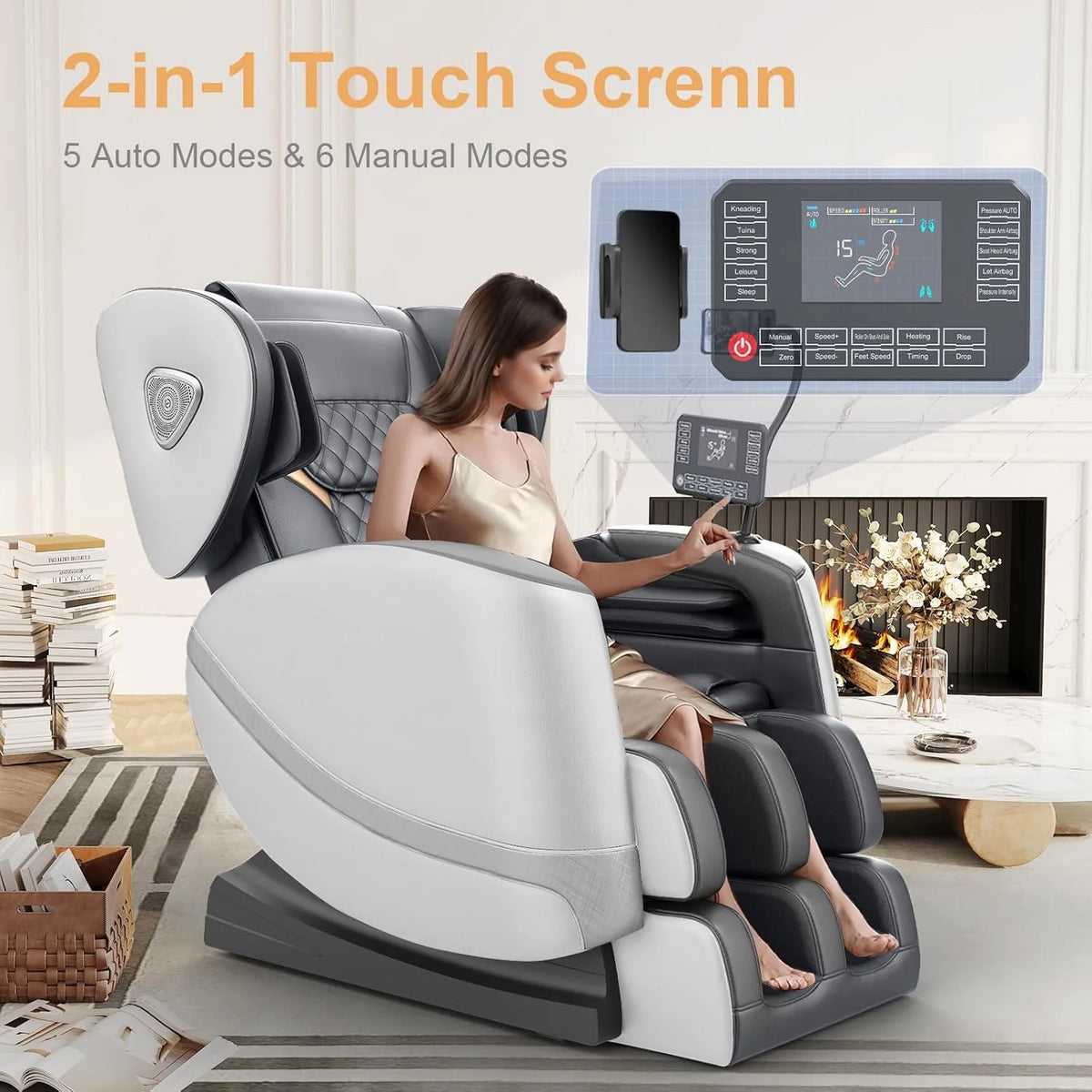 2025 Massage Chair Full Body, Zero Gravity Massage Chair with 10 Fix Rollers, Heating, Foot Massage, Auto Modes, Bluetooth Speaker, Touch Screen Controller (Black & Brown)
