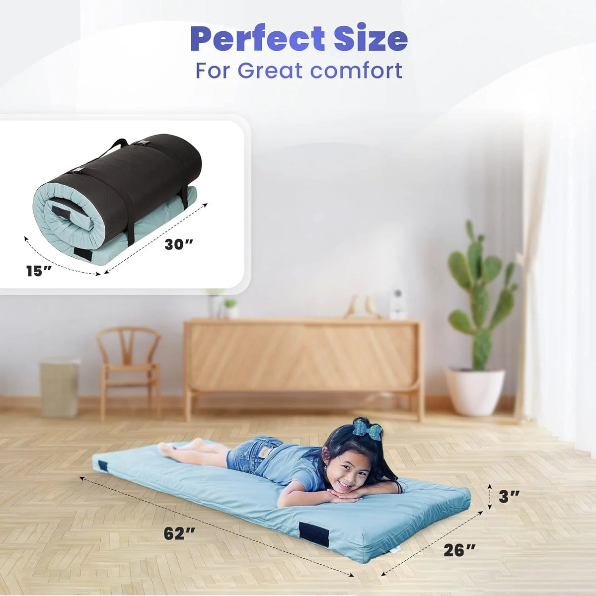 Matrix Comfort-Cell Memory Foam Camping Mattress Pad, Portable Foam Sleeping Pad for Camping, Roll up Sleeping Mat for Adults Floor Mattress Guest Floor Bed for Sleepover, Car, Tent SUV Cot Mattress
