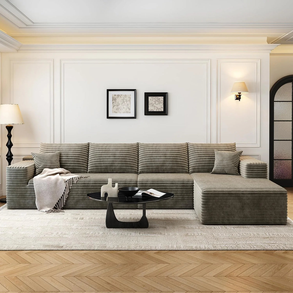 107.5 inch Cloud Modular Sectional Sofa with L-Shaped Chaise Lounge, Modern Minimalist Upholstered Sofa Deep Seating Corner Sofa