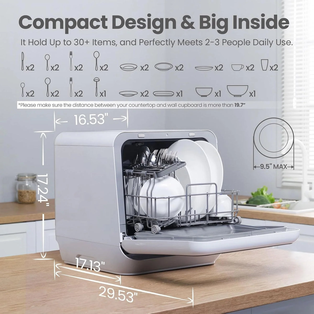 COMFEE' Portable Mini Dishwasher Countertop with 5L Built-in Water Tank