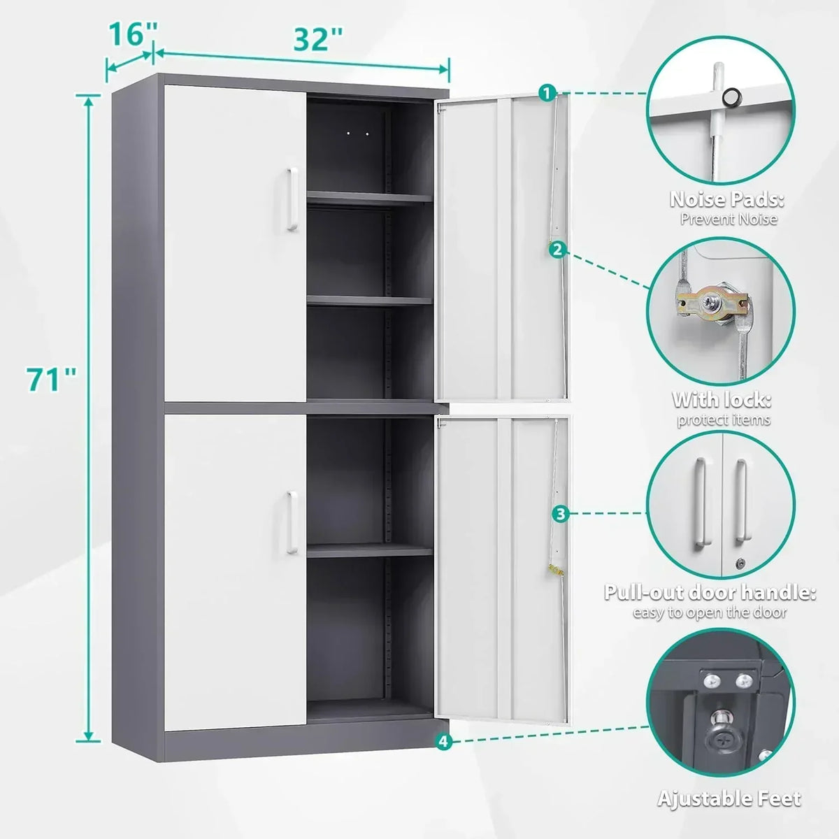 Metal Storage Cabinet with 2 Doors and 6 Shelves Black Metal Cabinet Garage Storage Cabinet