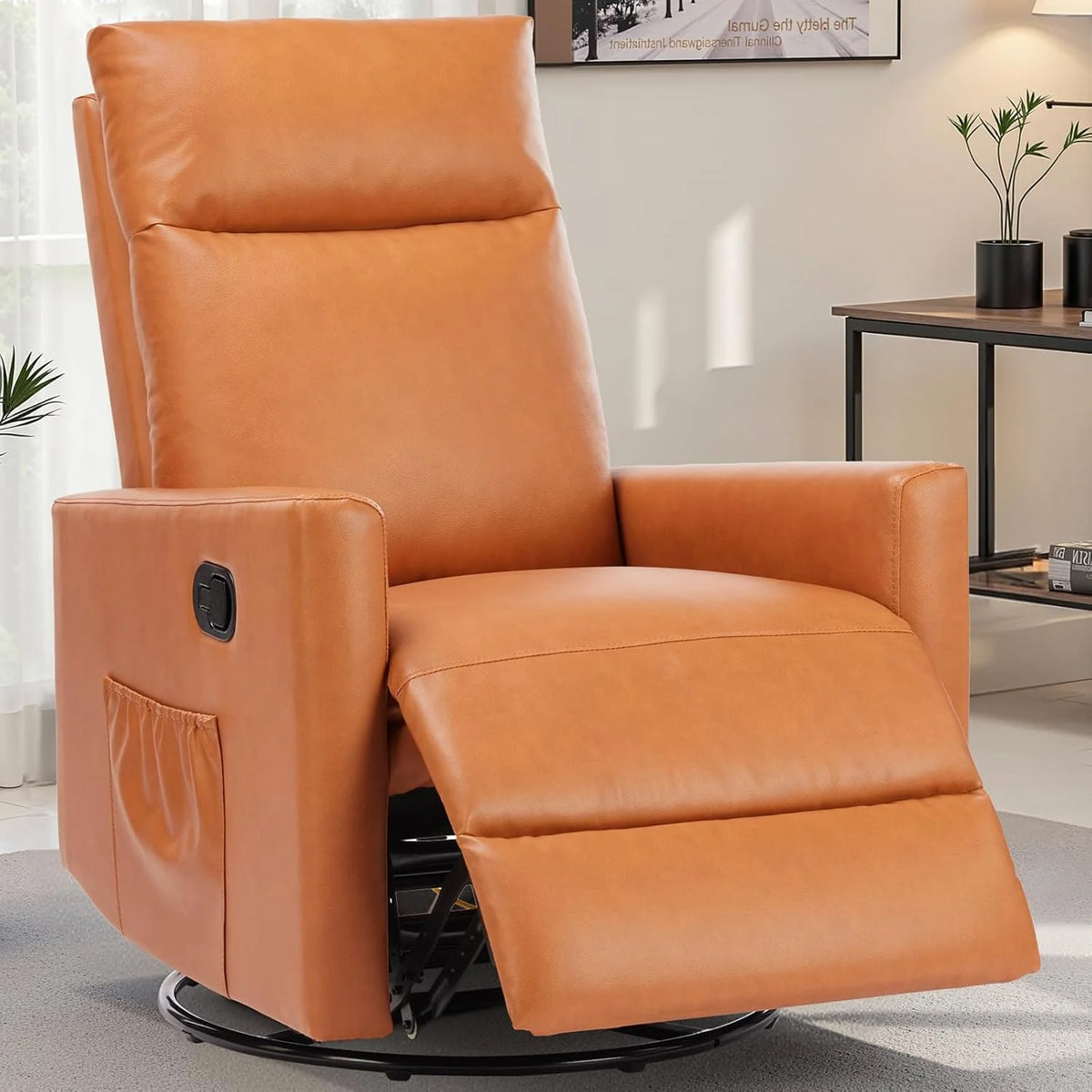 Swivel Rocking Recliner Chair with Extra Large Footrest High Back, Upholstered Glider Nursery Chair for Living Room, Bedroom & Nursery, Comfortable Deep Seat for Relaxation, Grey