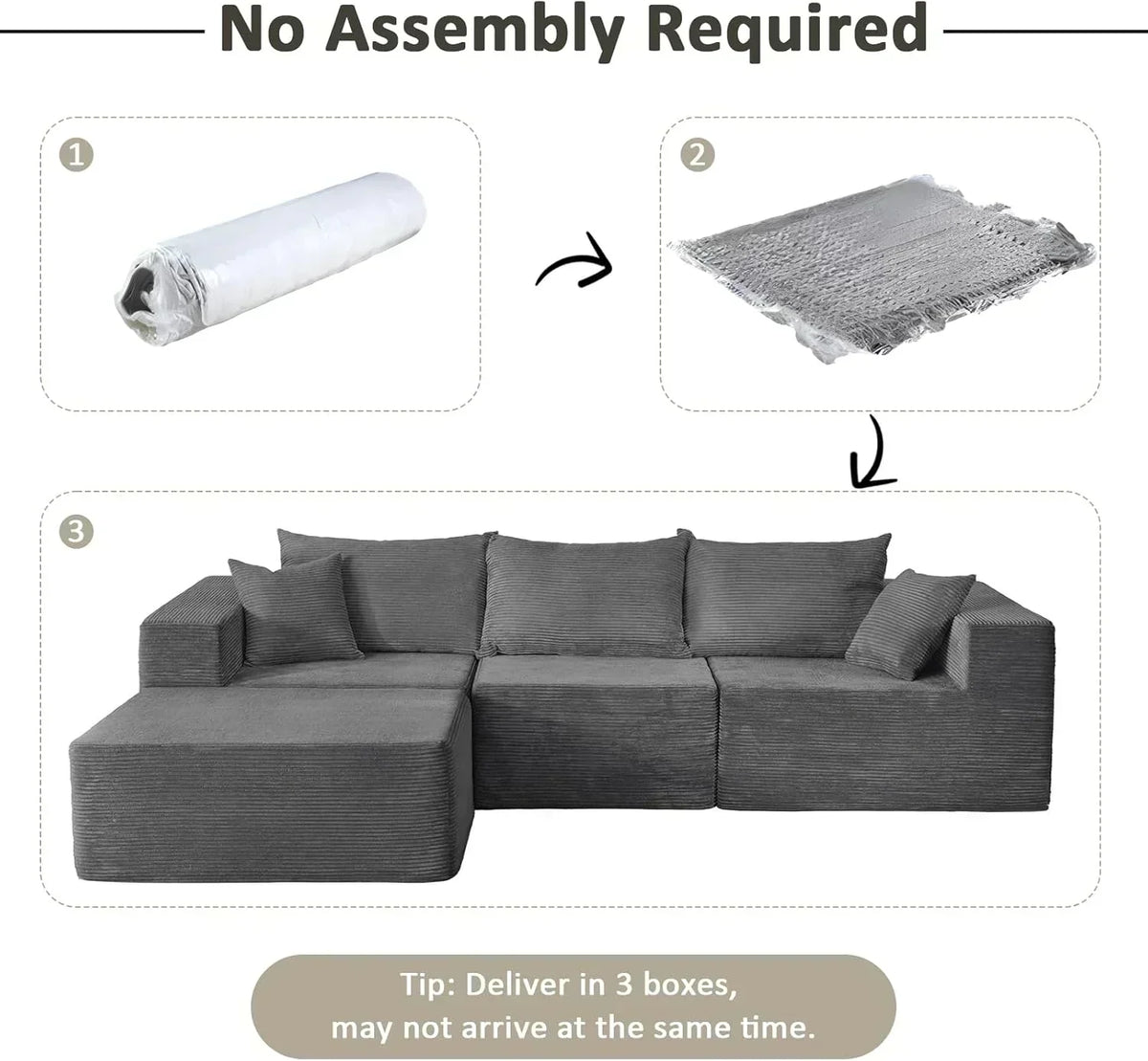 Cloud sofa with L-shaped lounge chair modern modular sofa with deep seats