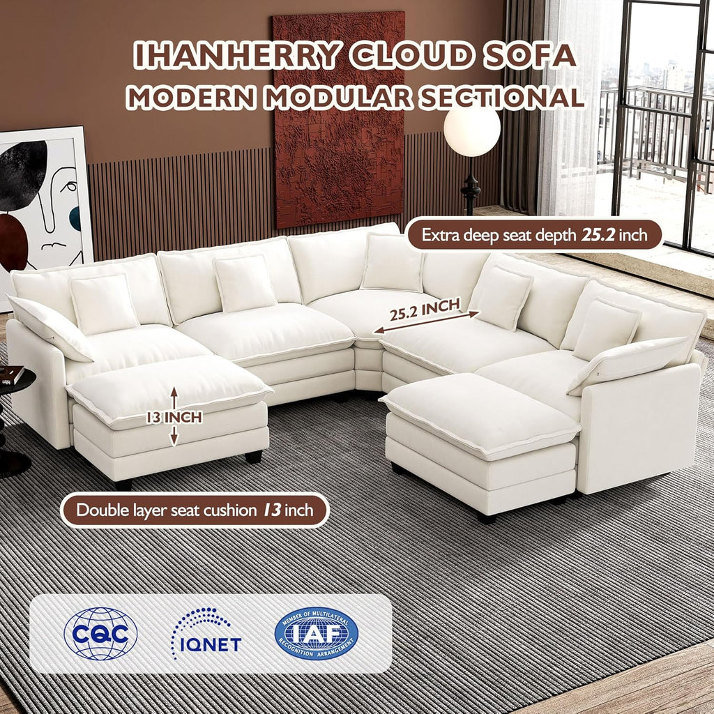 ihanherry 146-inch U-shaped modern sofa modular area cloud sofa