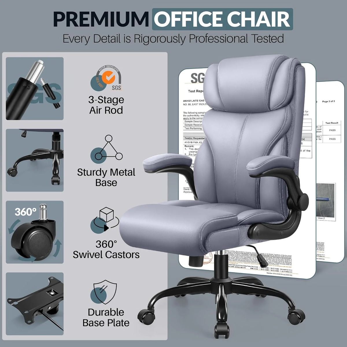 Office Chair Large High-Foot Computer Desk Chair, Breathable Leather Chair Lumbar Support Rotating Computer Chair