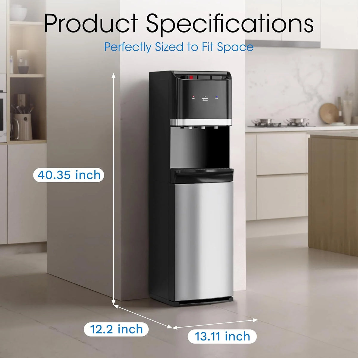 Bottom-loading water dispenser, 5-gallon water bottle, three temperature settings - hot water
