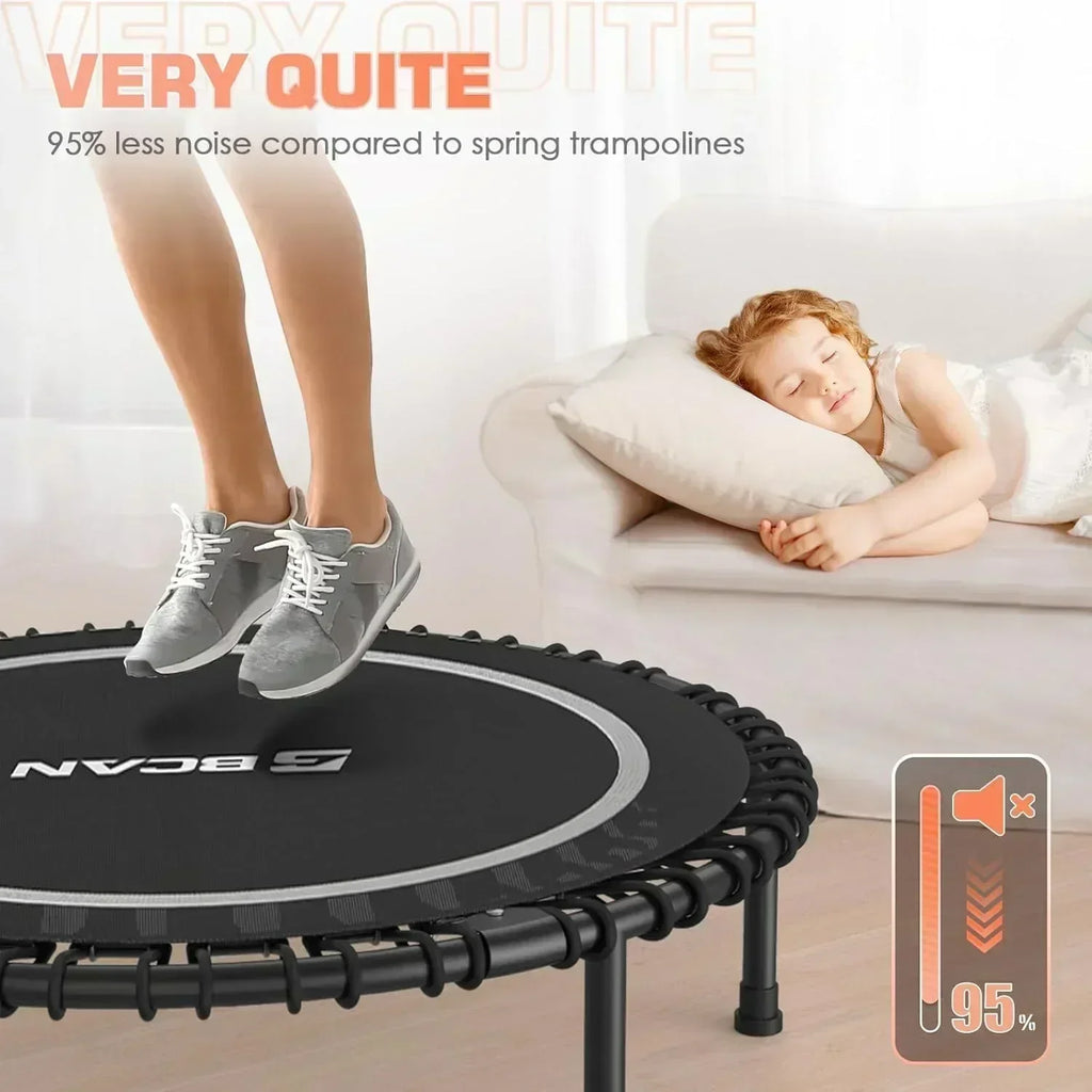 BCAN 450/550 LBS Foldable Mini Trampoline Fitness Trampoline Bungees Adjustable Foam Handle