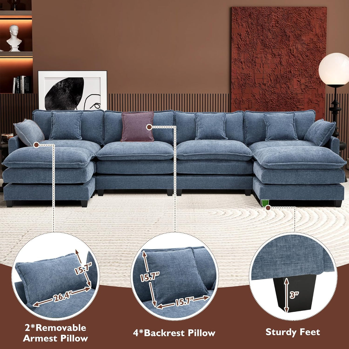 ihanherry 146-inch U-shaped modern sofa modular area cloud sofa