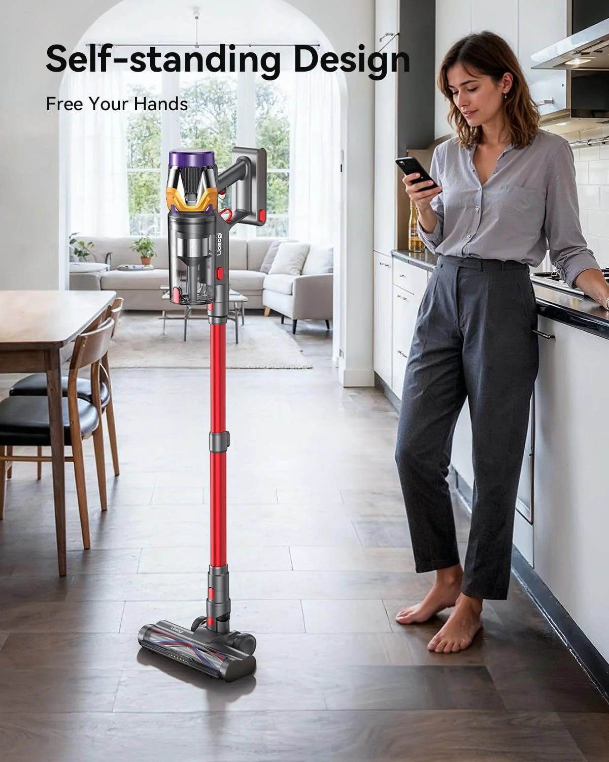 Cordless Vacuum Cleaner, Upgraded 55KPA 650W 70Mins Stick Vacuum with Hurricane Mode, Self-Standing, Touch Screen, 1.8L Dust Cup, Anti-tangle Wireless Vacumm, Vacuum Cleaners for Home/Pet Hair/Carpets