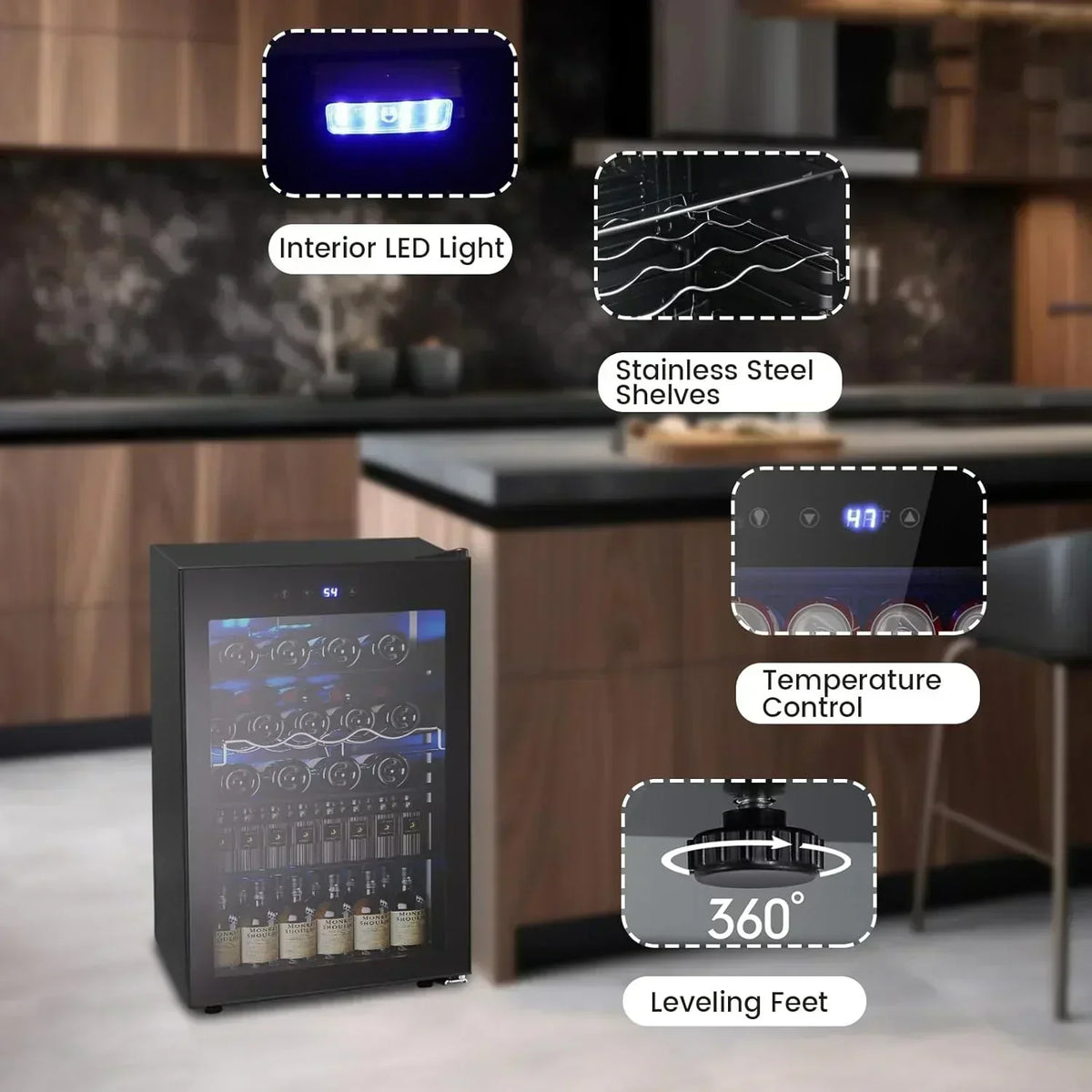Mini Fridge 130 Can Beverage Refrigerator Cooler Drink Fridge Adjustable Temperature Control