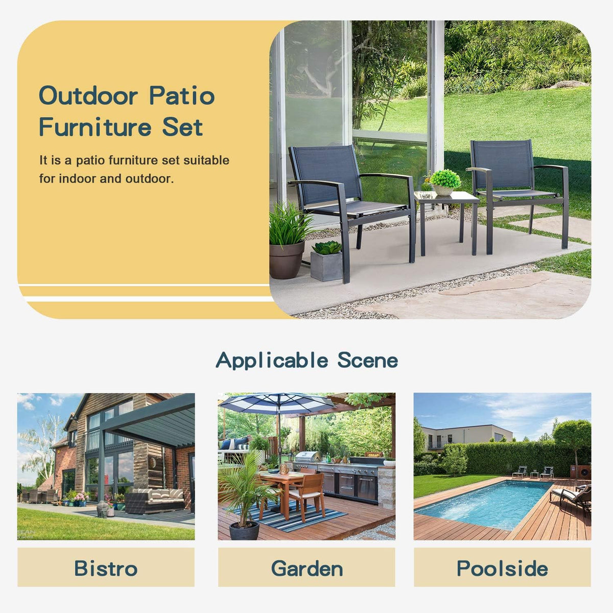 Homall Patio Dining Set 7 Pieces Outdoor Furniture Table and 6 Textilene Chairs Light Grey