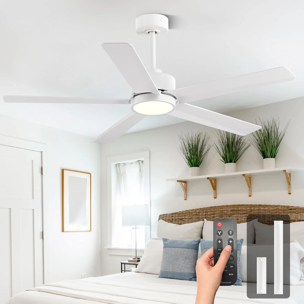 Modern Ceiling Fans with Lights, 72 Inch Ceiling Fan with Light and Remote, Bedroom Living Room Library Cafe Outdoor/Industrial,24W 3CCT Dimmable, 8 Blades 6 Speed Reversible Quiet DC Motor, Black