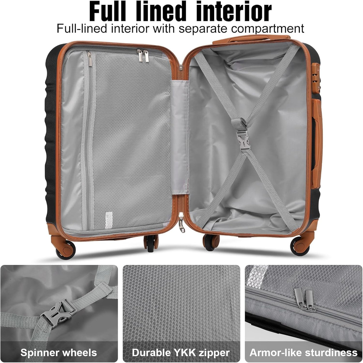 LONG VACATION 6 Piece Luggage Set Carry on Suitcase with ABS+PC hardshell Spinner Wheels