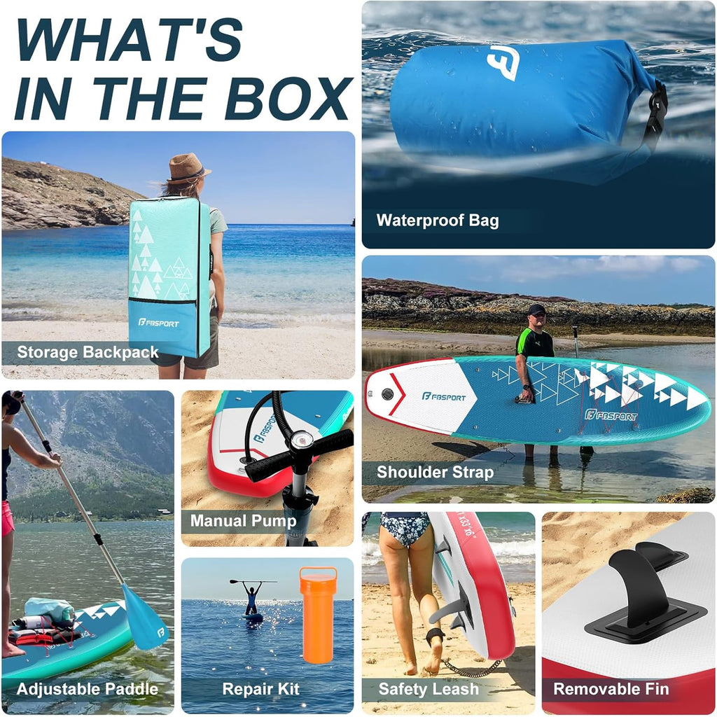 FBSPORT 11' Premium Stand Up Paddle Board, Yoga Board with Durable SUP Accessories & Carry Bag | Wide Stance, Surf Control, Non-Slip Deck, Leash, Paddle and Pump for Youth & Adult